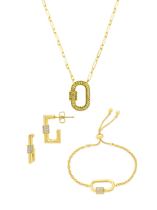 Pave CZ Carabiner Lock Necklace Bundle