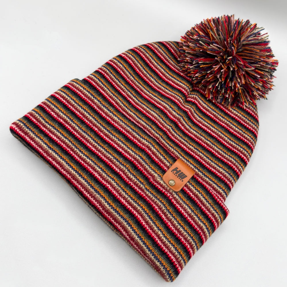 Traditional Cuffed Pom Pom Beanie, Multi Color Knit Winter Hat