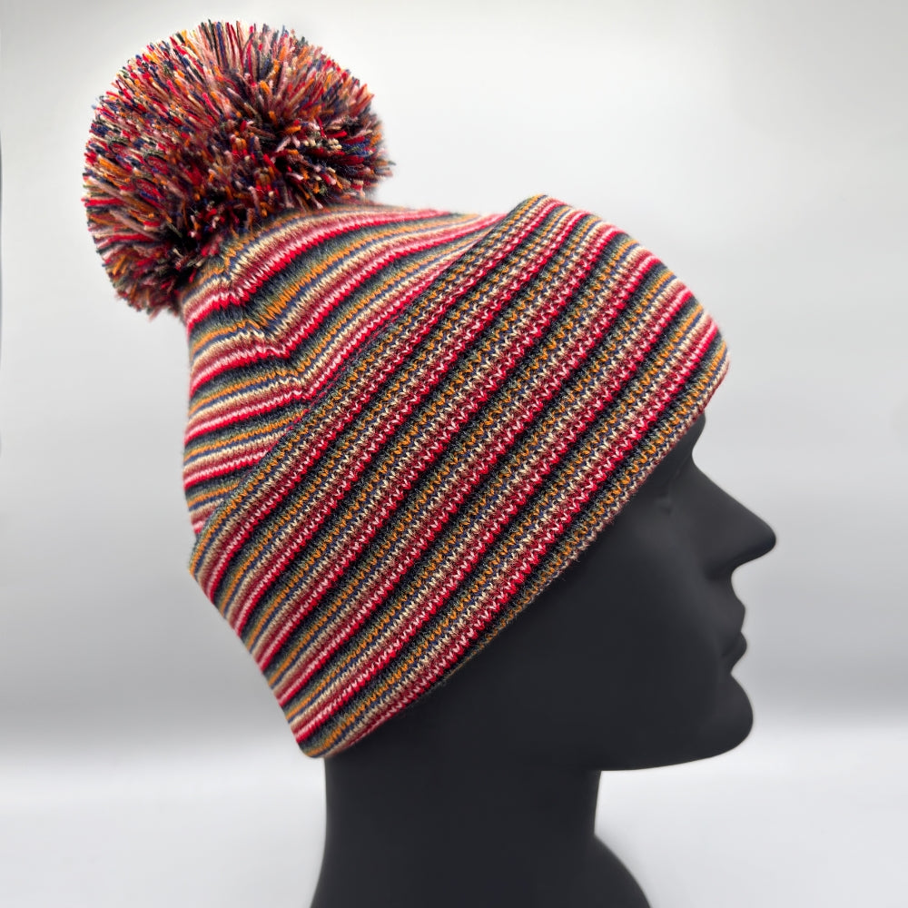 Traditional Cuffed Pom Pom Beanie, Multi Color Knit Winter Hat