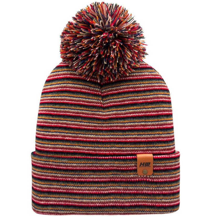 Traditional Cuffed Pom Pom Beanie, Multi Color Knit Winter Hat