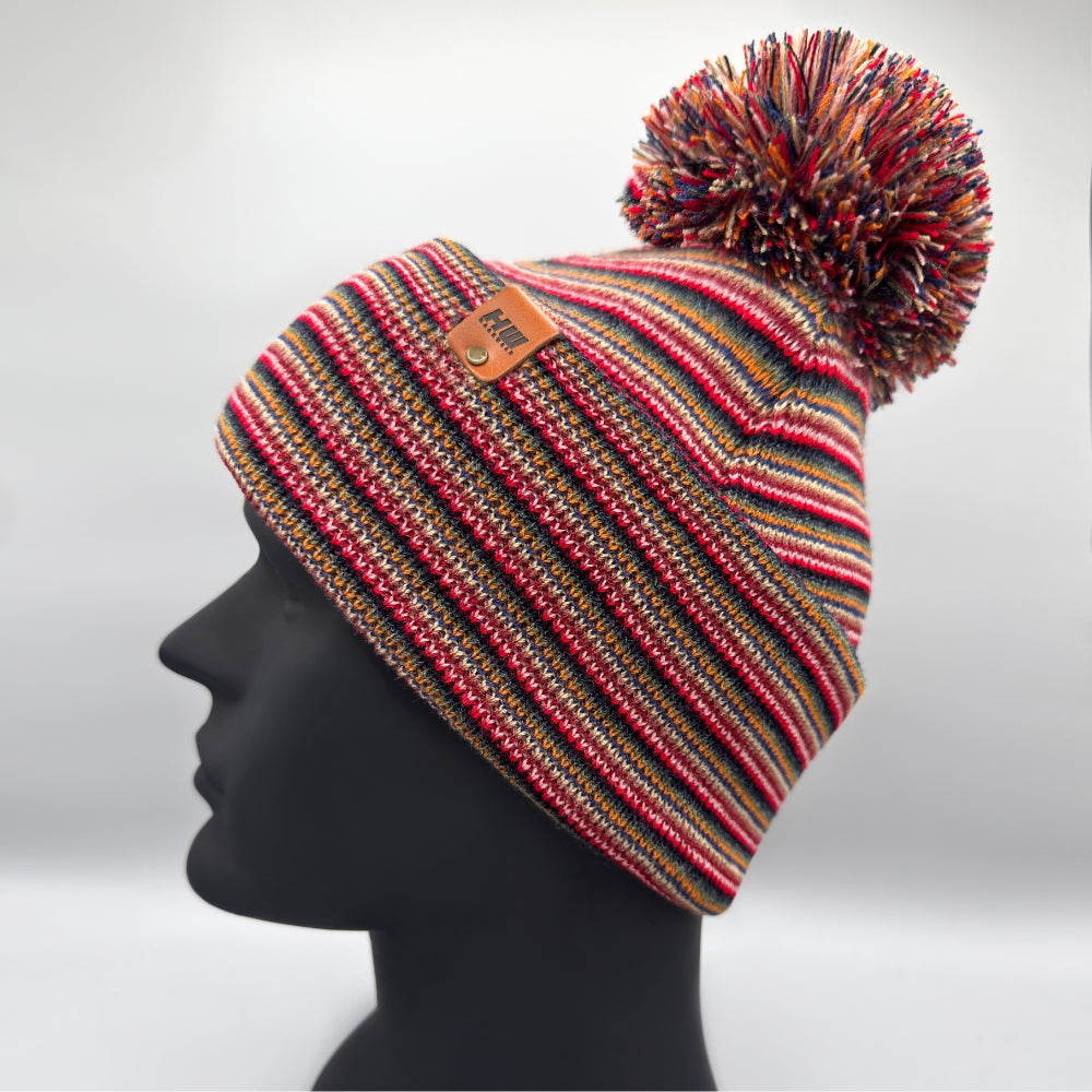 Traditional Cuffed Pom Pom Beanie, Multi Color Knit Winter Hat