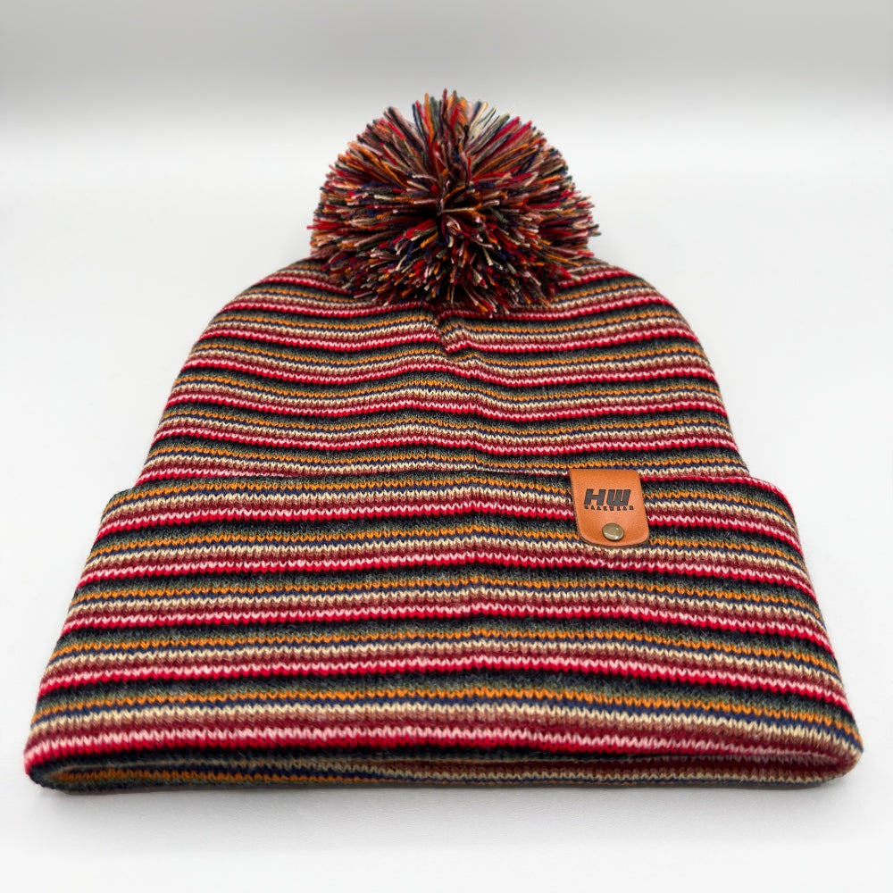 Traditional Cuffed Pom Pom Beanie, Multi Color Knit Winter Hat
