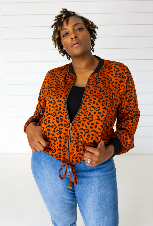 Leopard Bomber in Sienna + Black