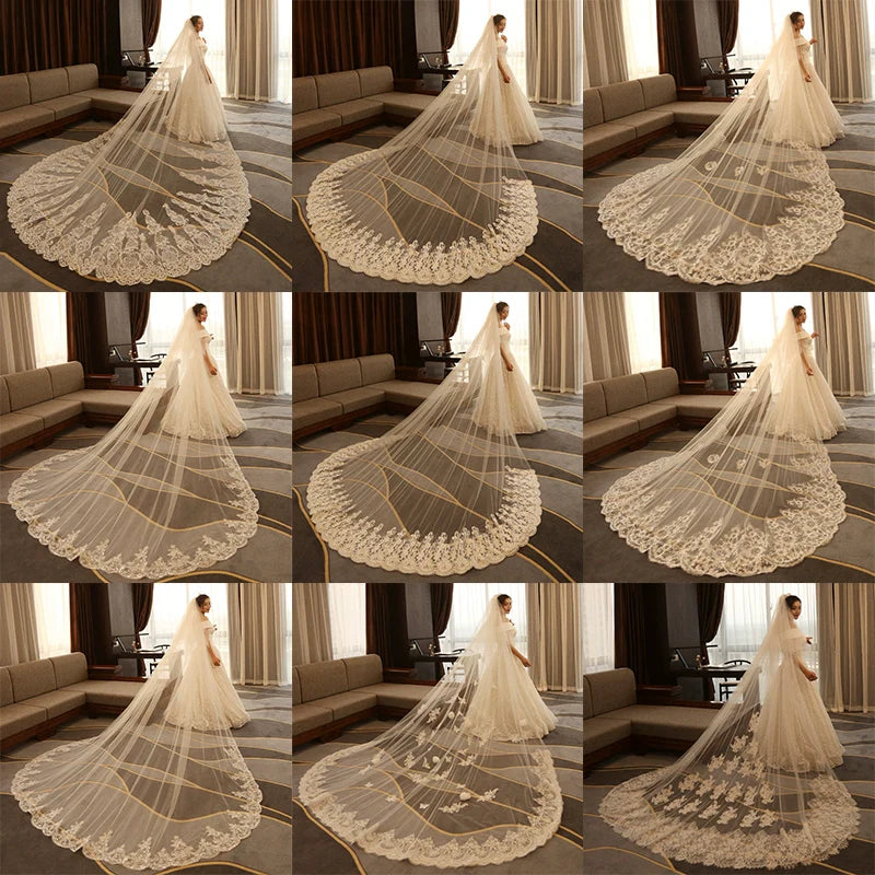 Super Long Tail White Lace Premium Wedding Veil