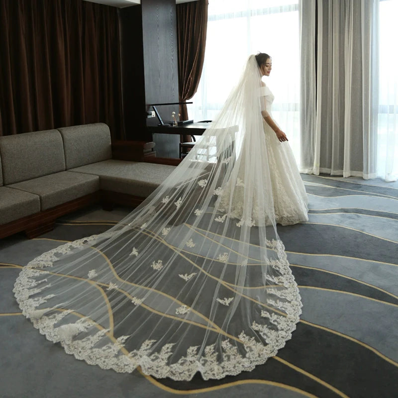 Super Long Tail White Lace Premium Wedding Veil
