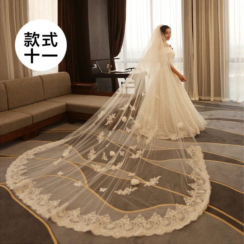 Super Long Tail White Lace Premium Wedding Veil