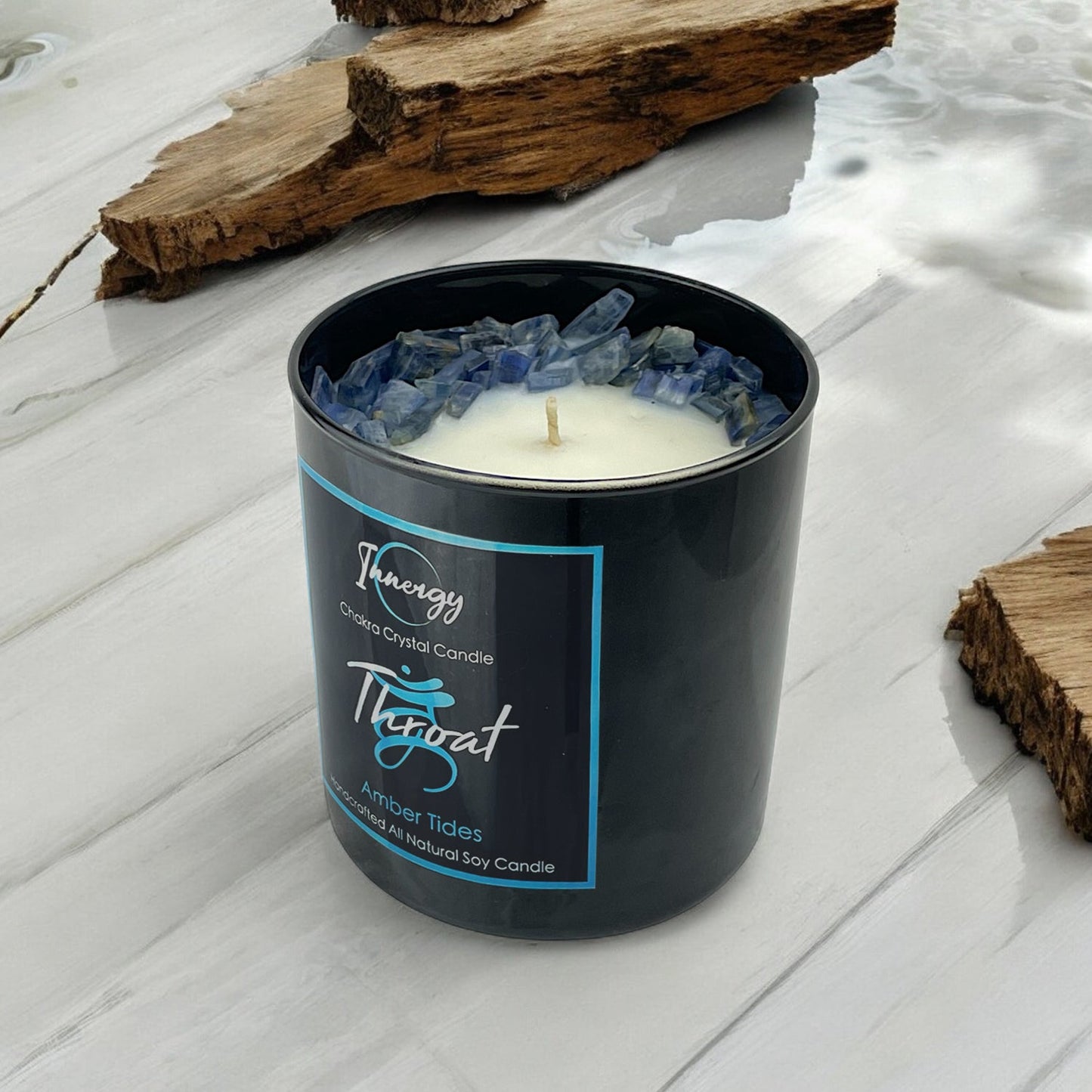 Throat Chakra Crystal Candle, 10oz