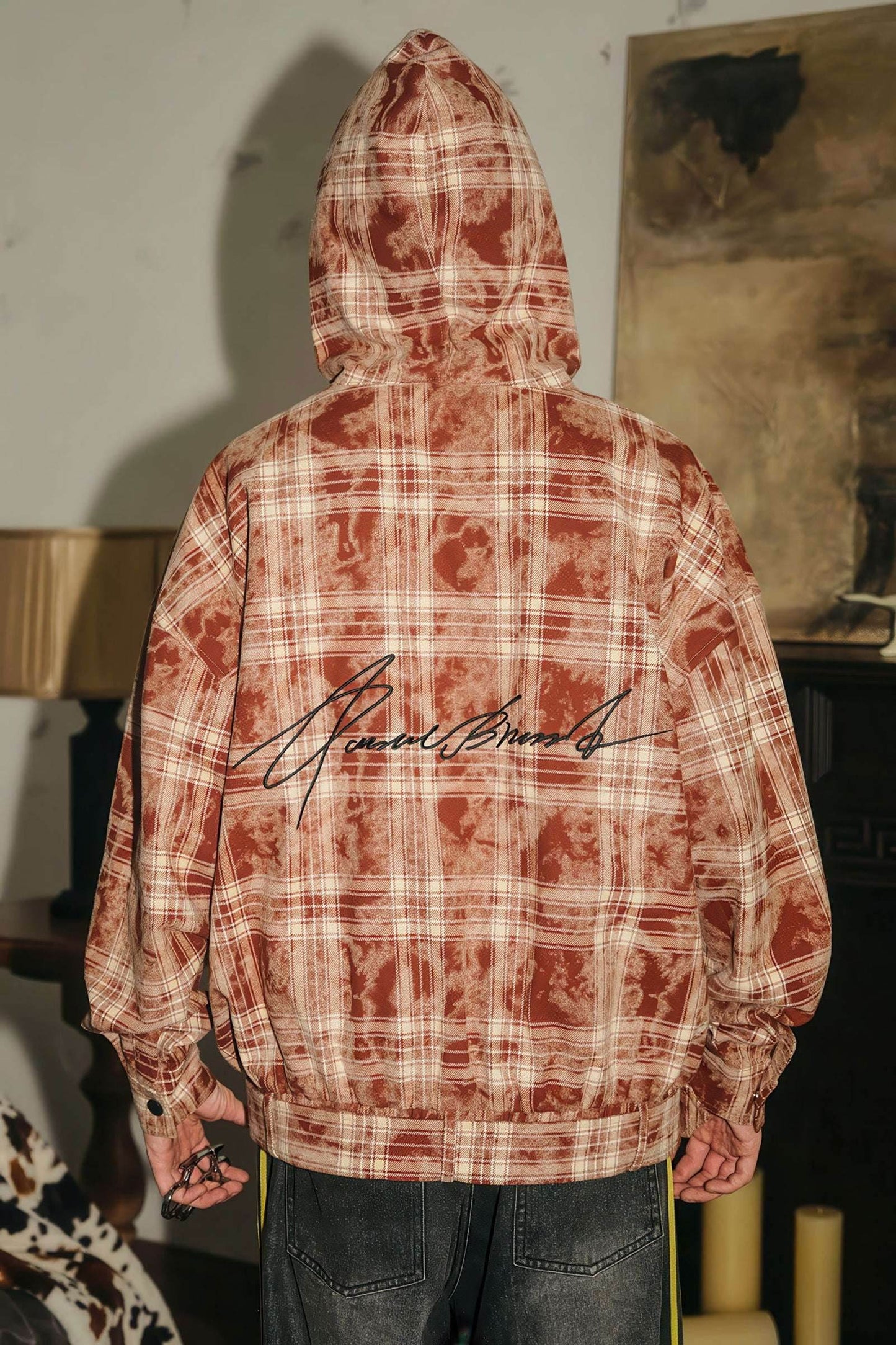 Tie-Dye Hoodie - Half-Zip Belted Checkered Loungewear