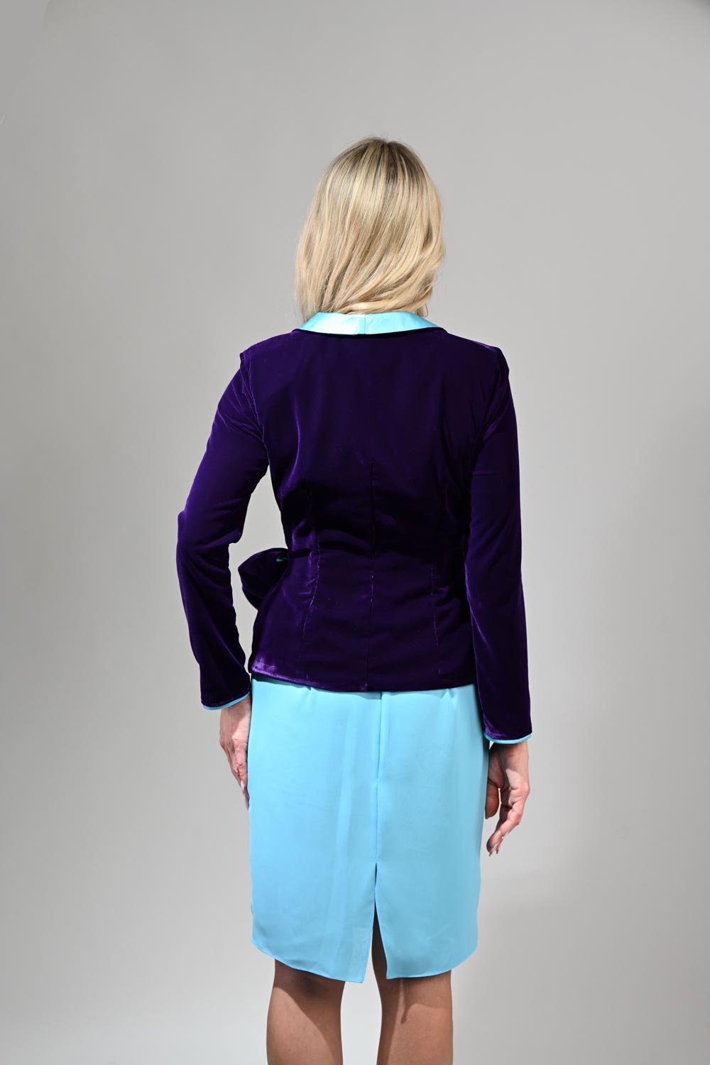 Satin Velvet Wrap Jacket with Turquoise Bow