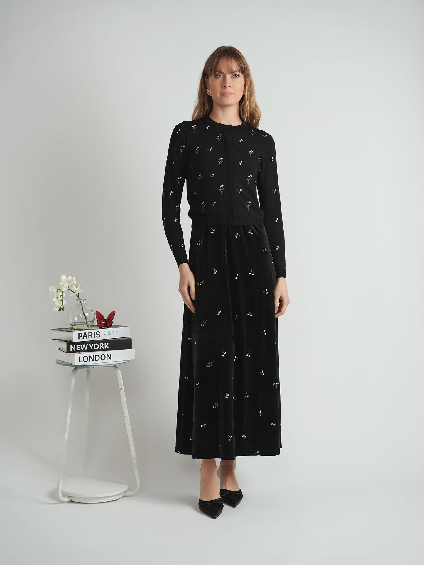 Embroidered Velour Maxi Jumper