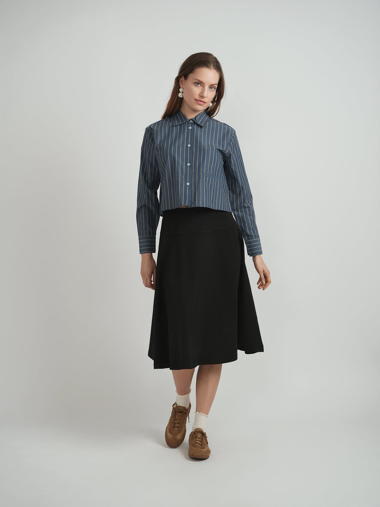 Cropped Stripped Button Down Blouse