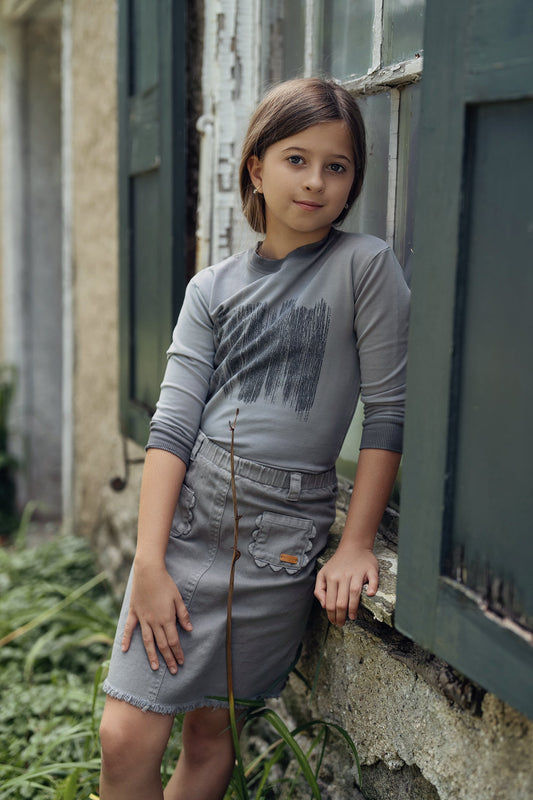Denim Scallop Skirt