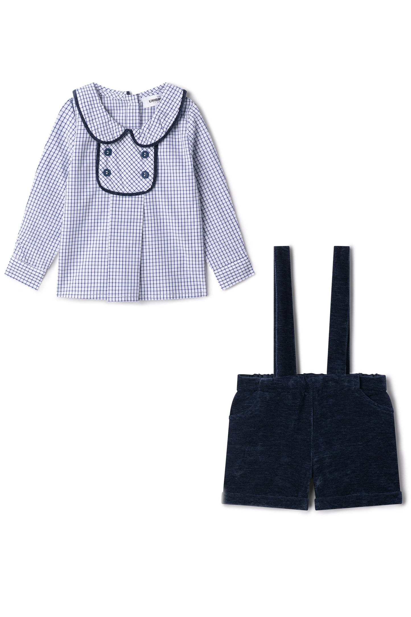 Velvet Checkered Shirt and Overall Set