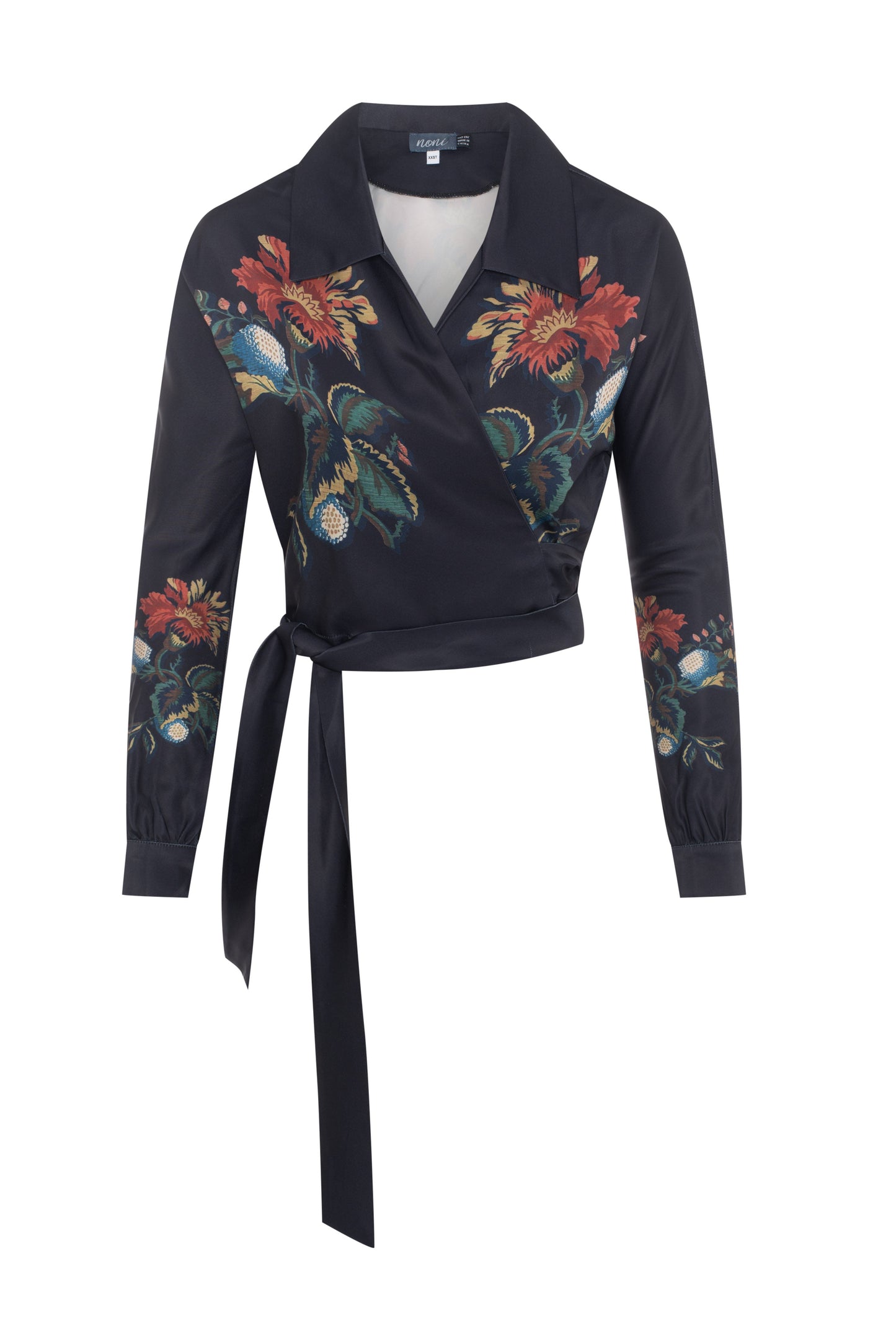 Satin Print Wrap Blouse