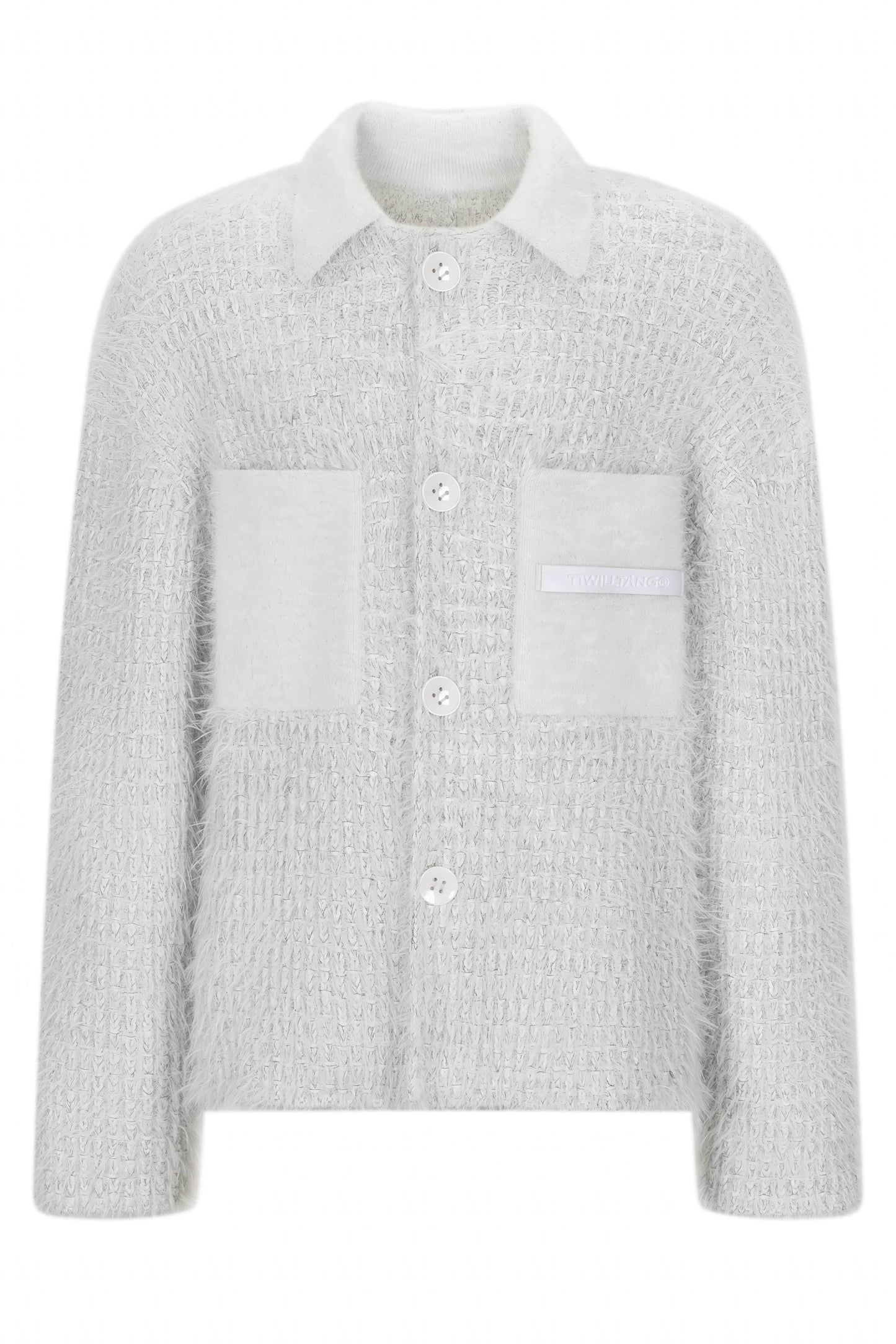 White Chunky Knit Cardigan - Ceramic Button & Shawl Collar Design