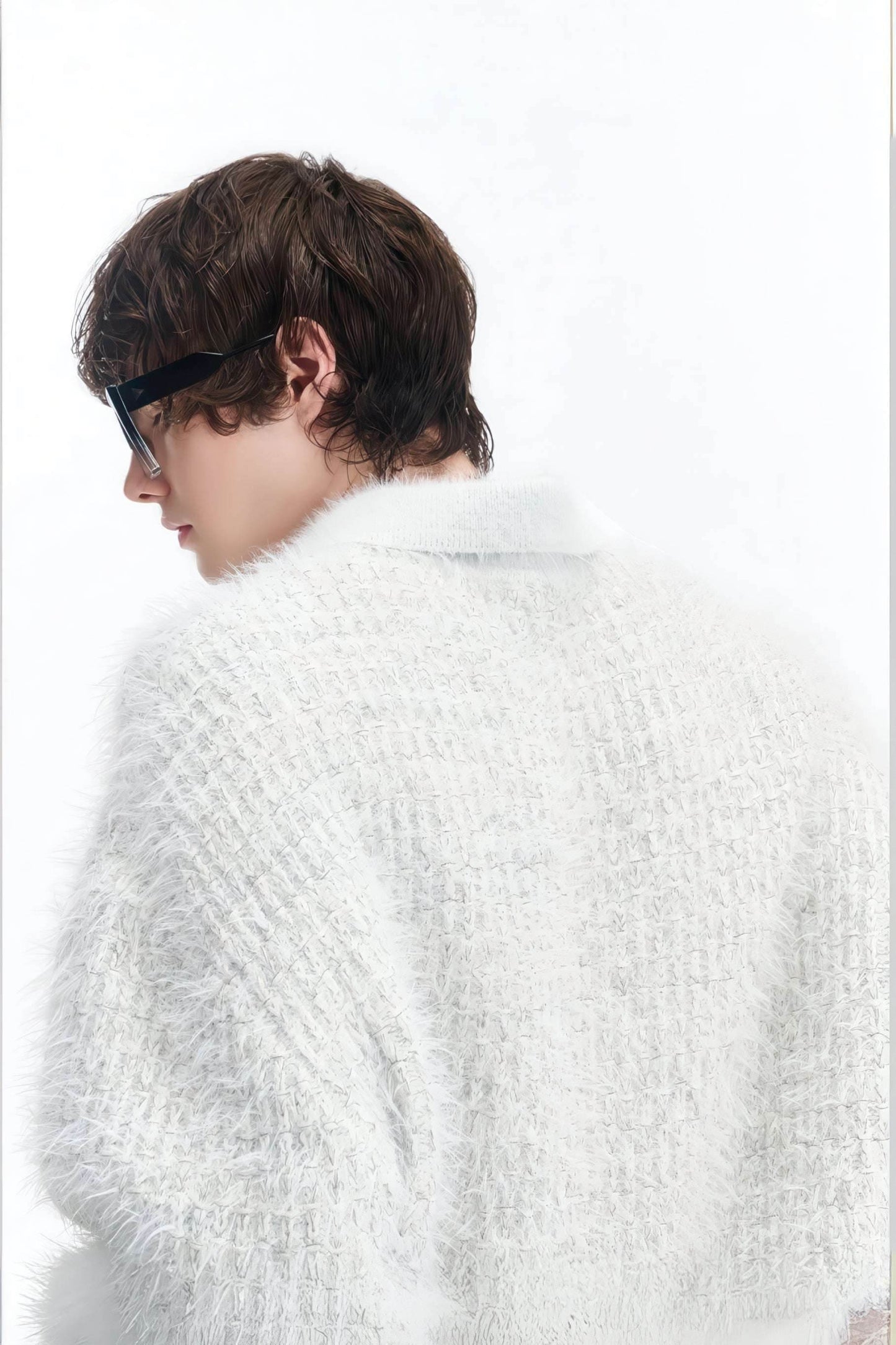 White Chunky Knit Cardigan - Ceramic Button & Shawl Collar Design