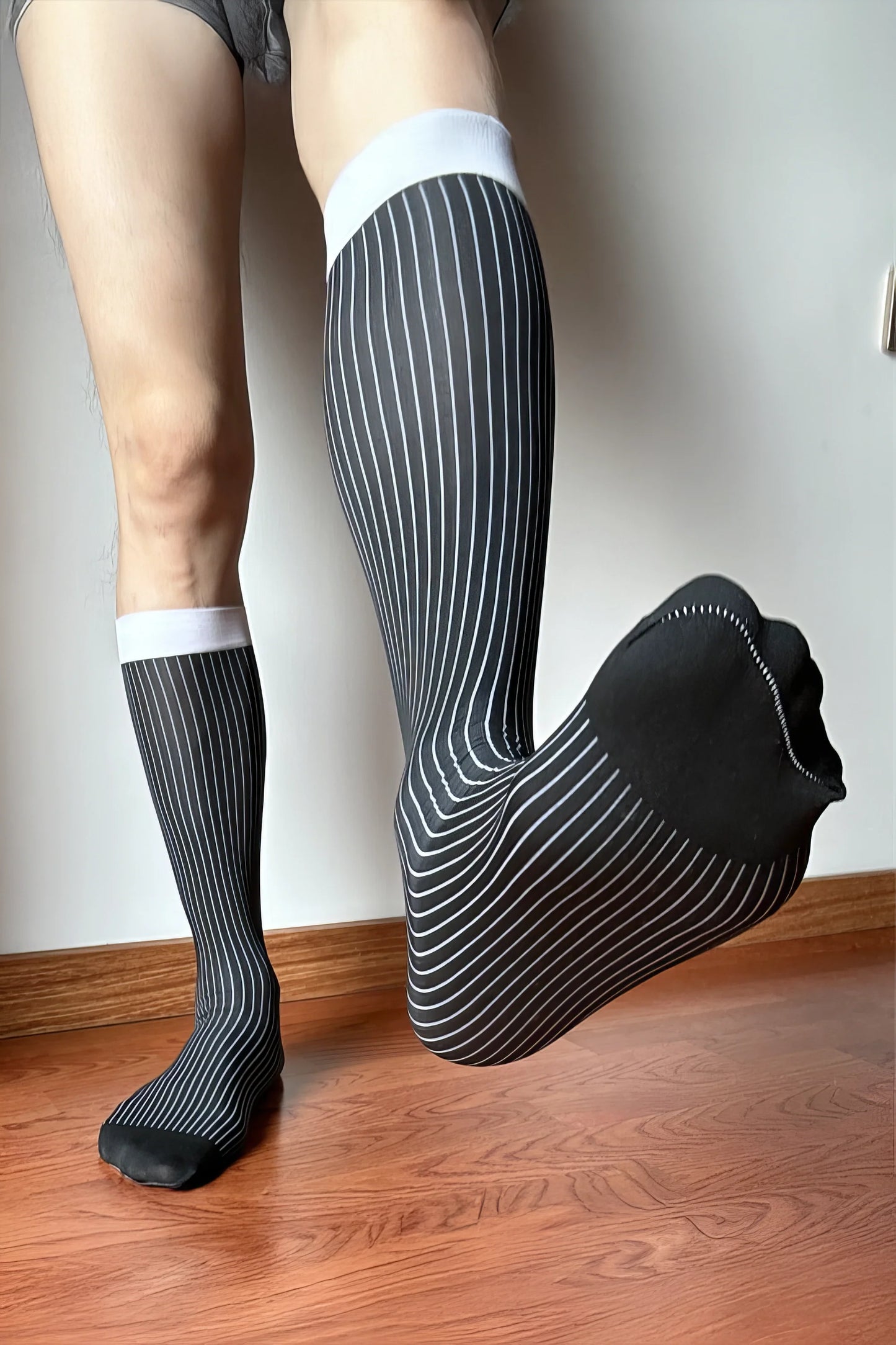 Men’s Mid-Calf Dress Socks - Minimalist Striped Nylon