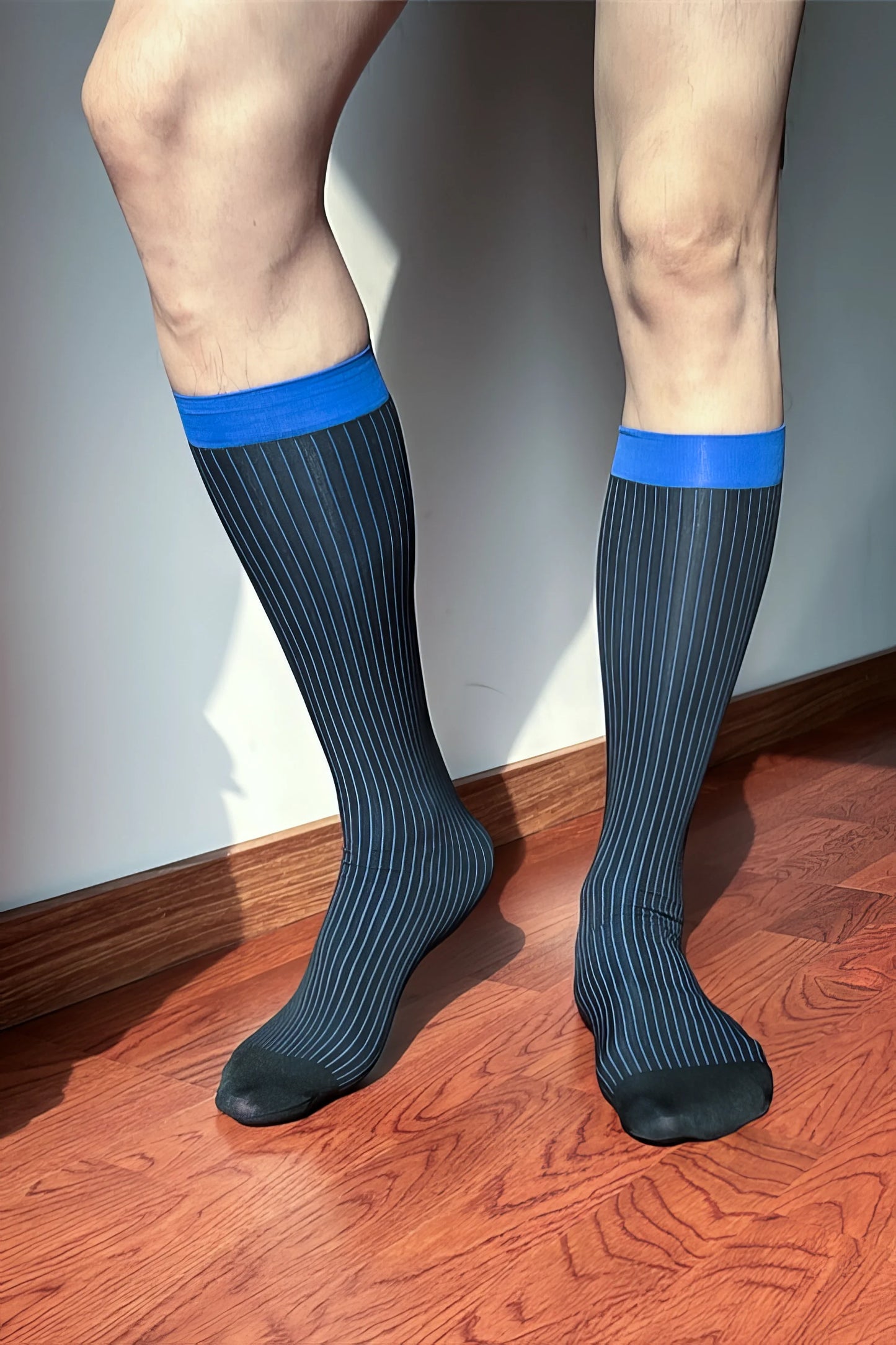 Men’s Mid-Calf Dress Socks - Minimalist Striped Nylon