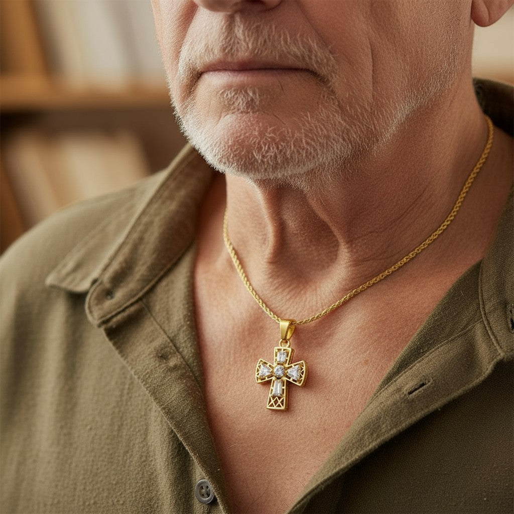 Tranquility Cross Pendant<br>5 stones • Overall size 28x22.3mm