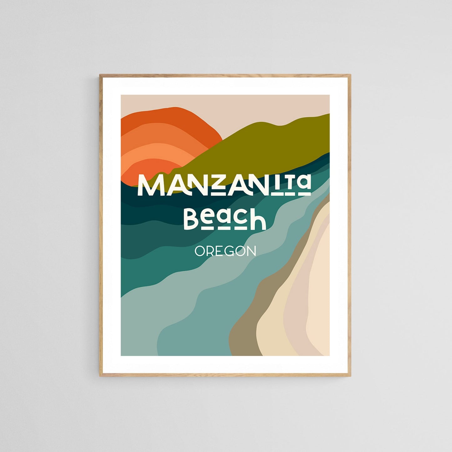 Destination: Manzanita Beach, Oregon  - Modern Typography Art Print