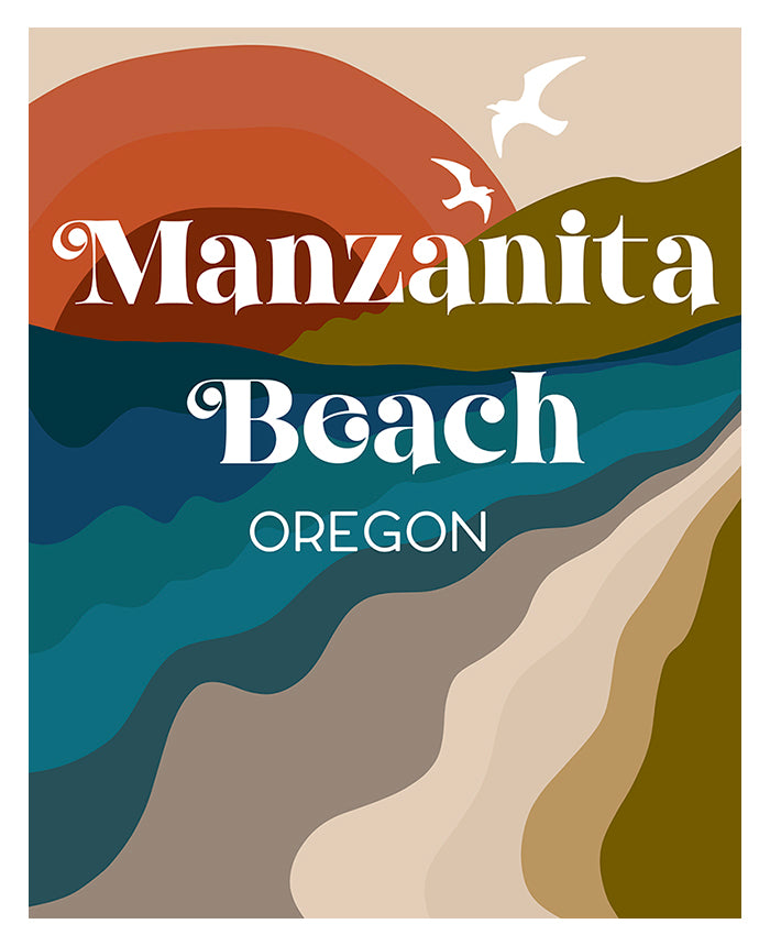 Destination: Manzanita Beach, Oregon  - Modern Typography Art Print