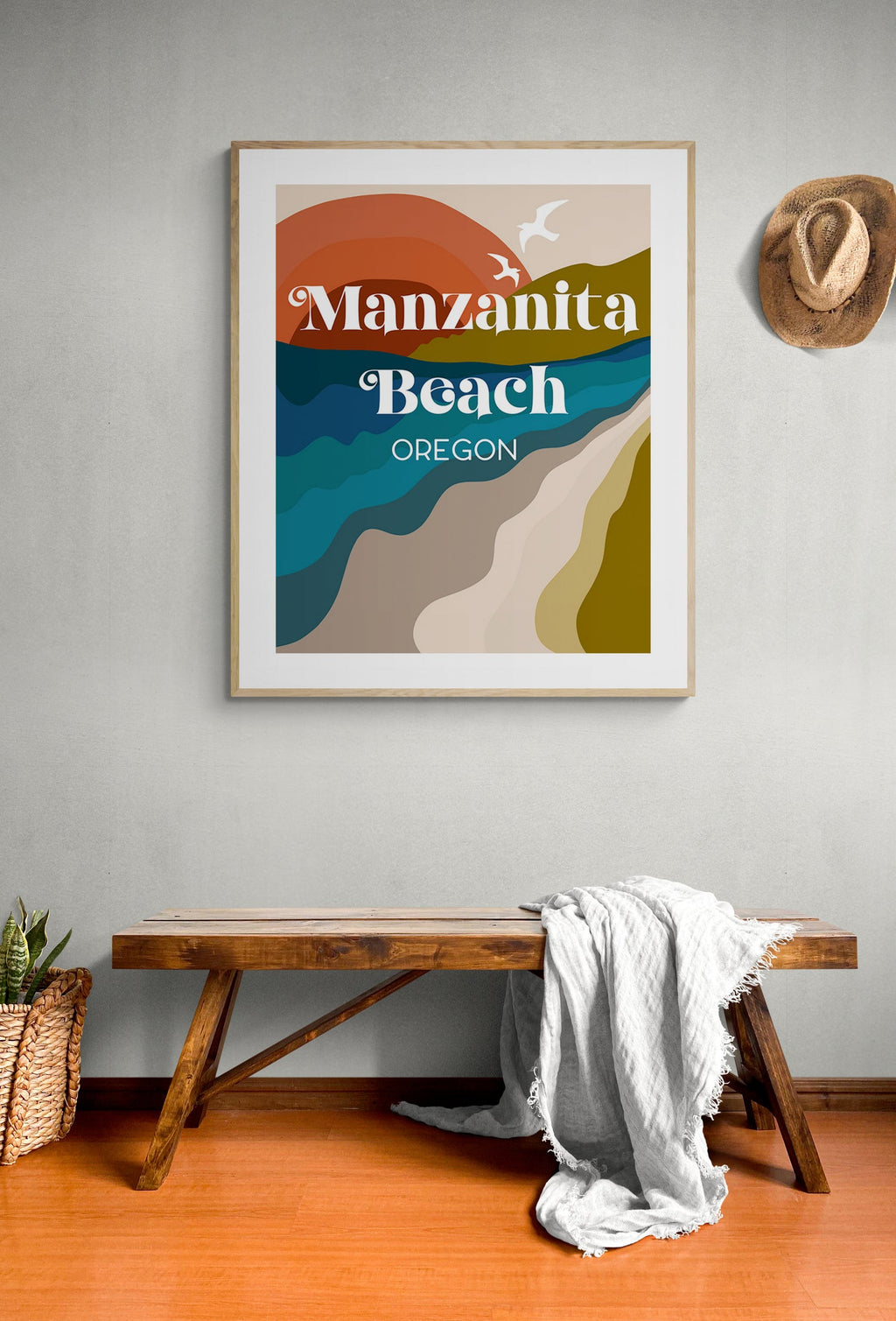 Destination: Manzanita Beach, Oregon  - Modern Typography Art Print