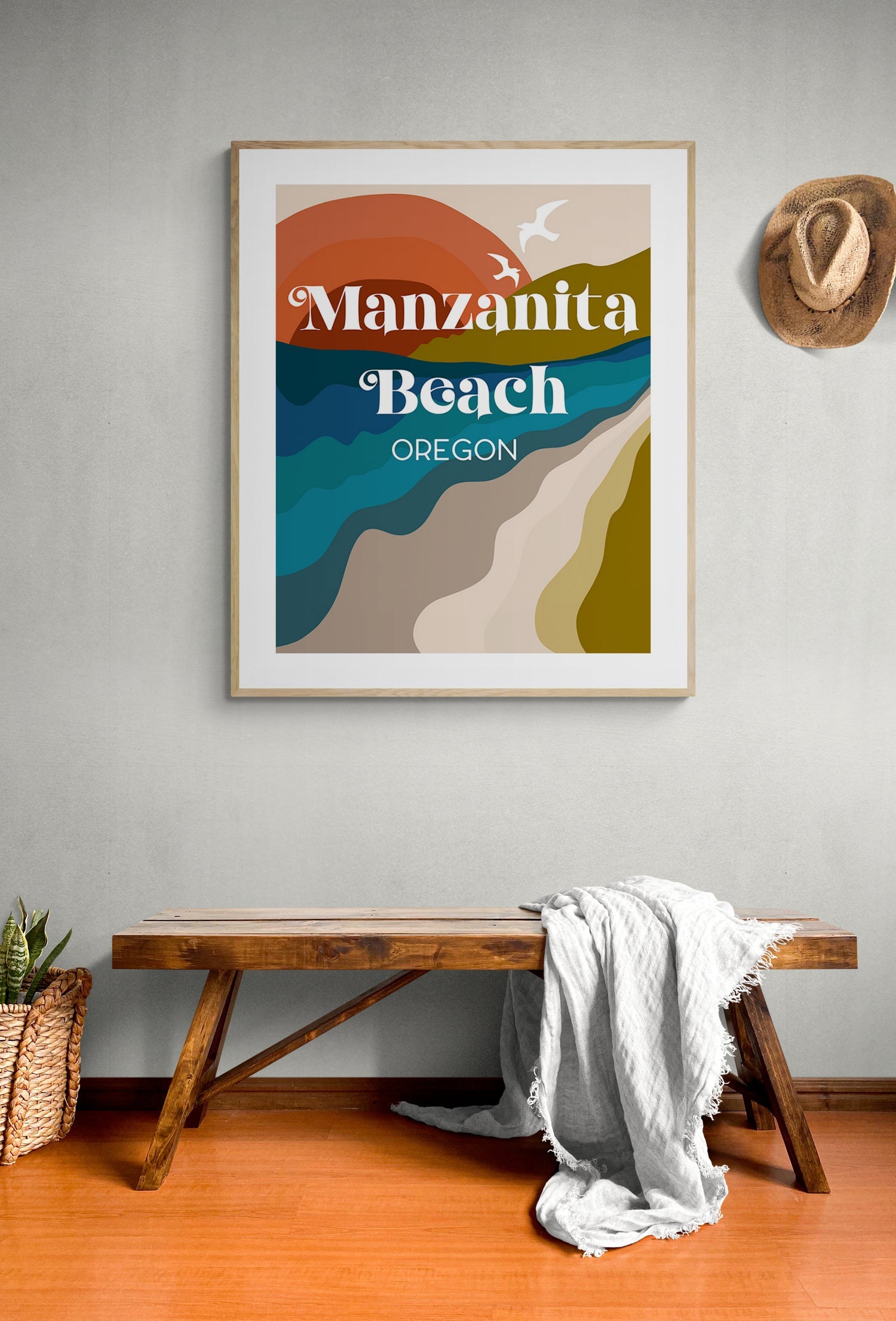 Destination: Manzanita Beach, Oregon  - Modern Typography Art Print
