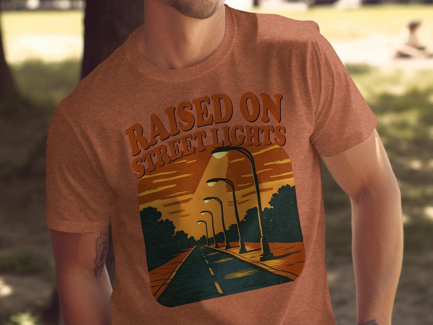 Raised On Street Lights Road Scene Graphic Design T-Shirt