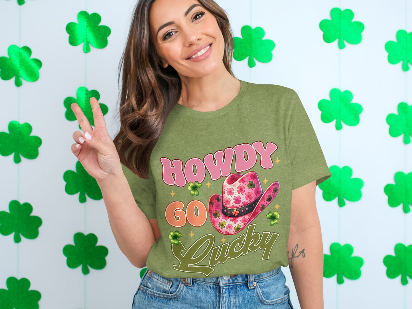 Howdy Go Lucky T-Shirts, St Patricks Day, Cowboy Hat, Shamrock, Good Luck, Festive Apparel, Lucky Shirt, Irish Pride