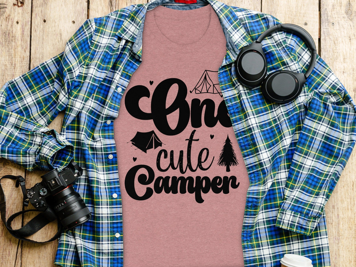 One Cute Camper Tent and Pine Tree Camping Design T-Shirt