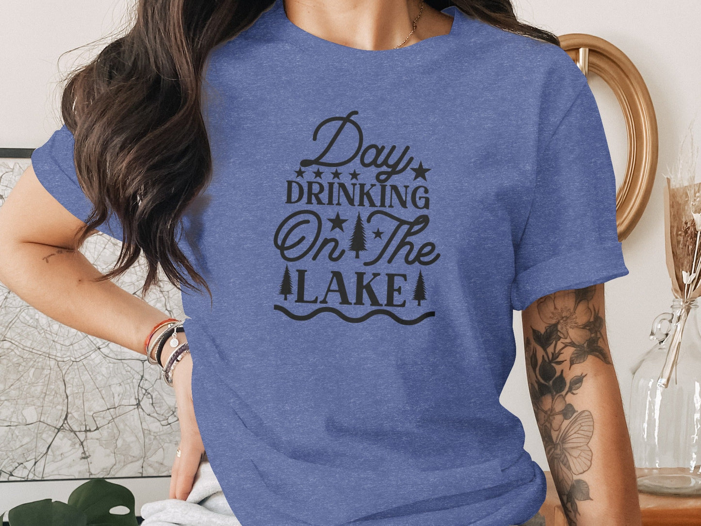Day Drinking On The Lake Graphic Stars Trees T-Shirt