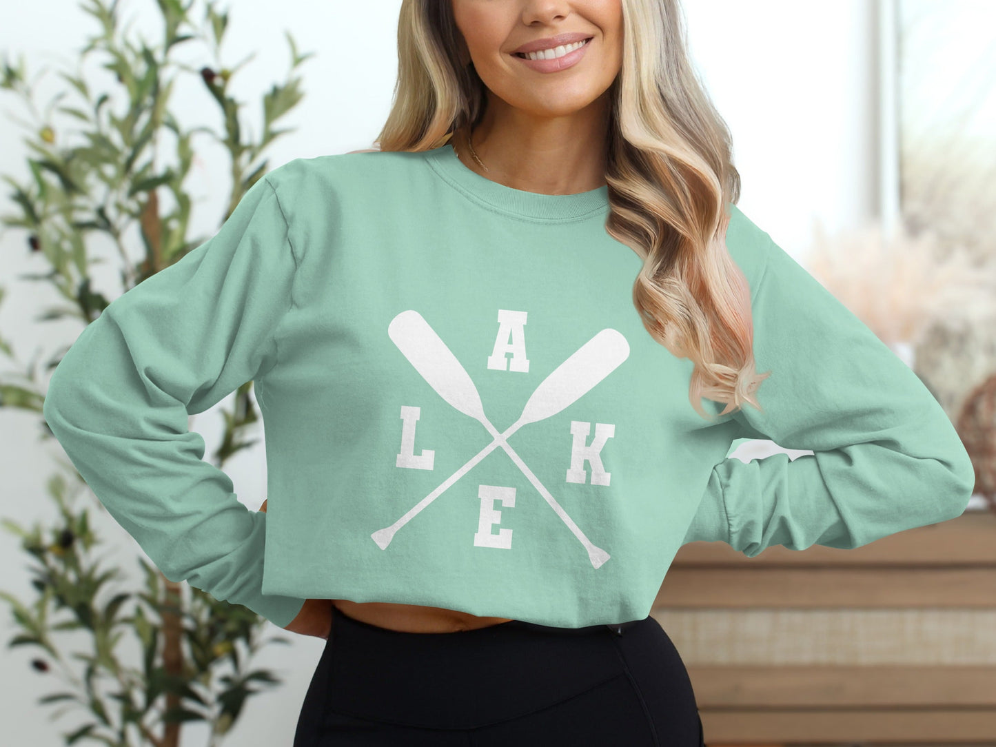 A Lake With Crossed Paddles Graphic Long Sleeve T-Shirt