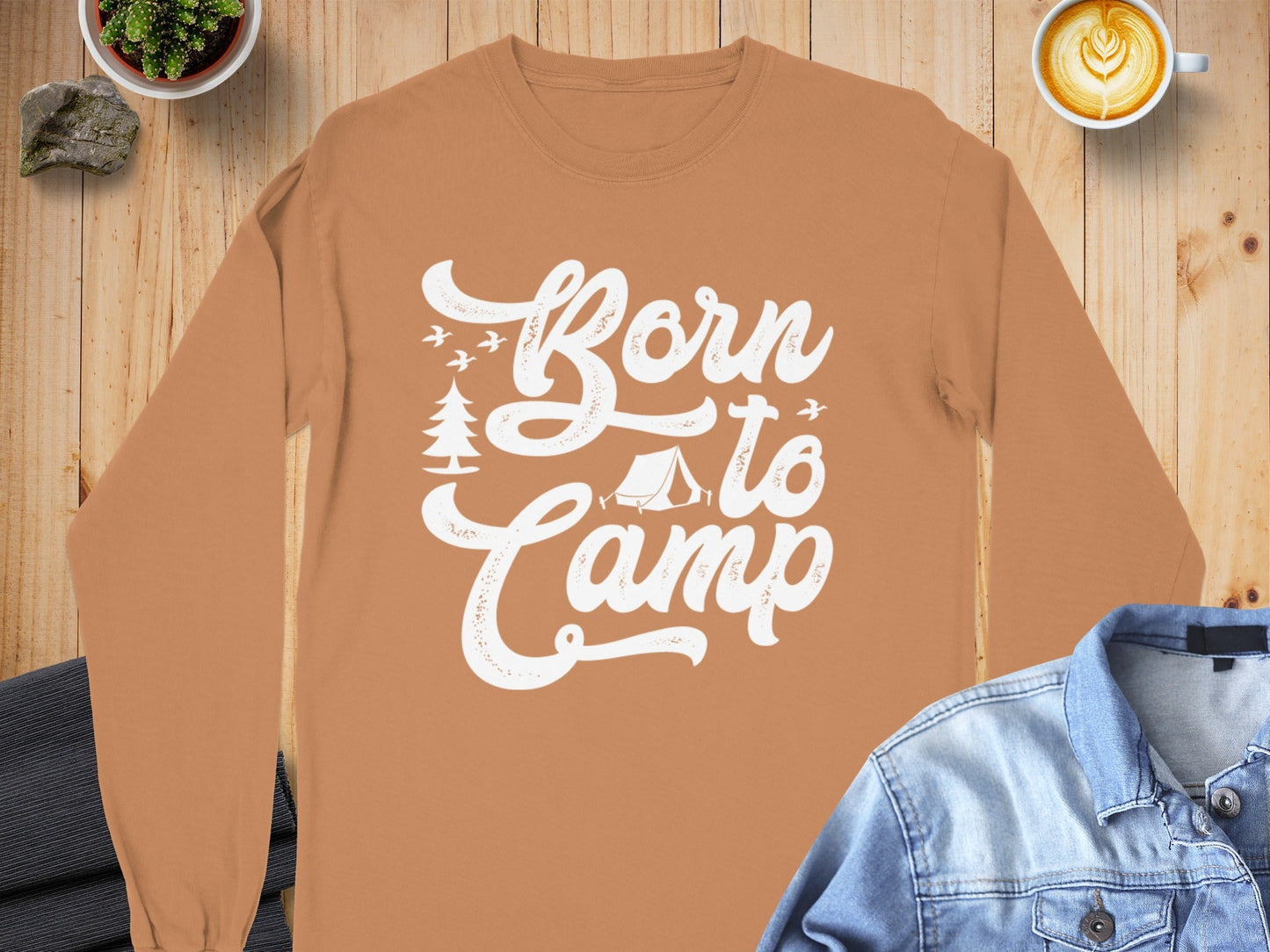 Born To Camp Outdoors Nature Adventure Long Sleeve T-Shirt