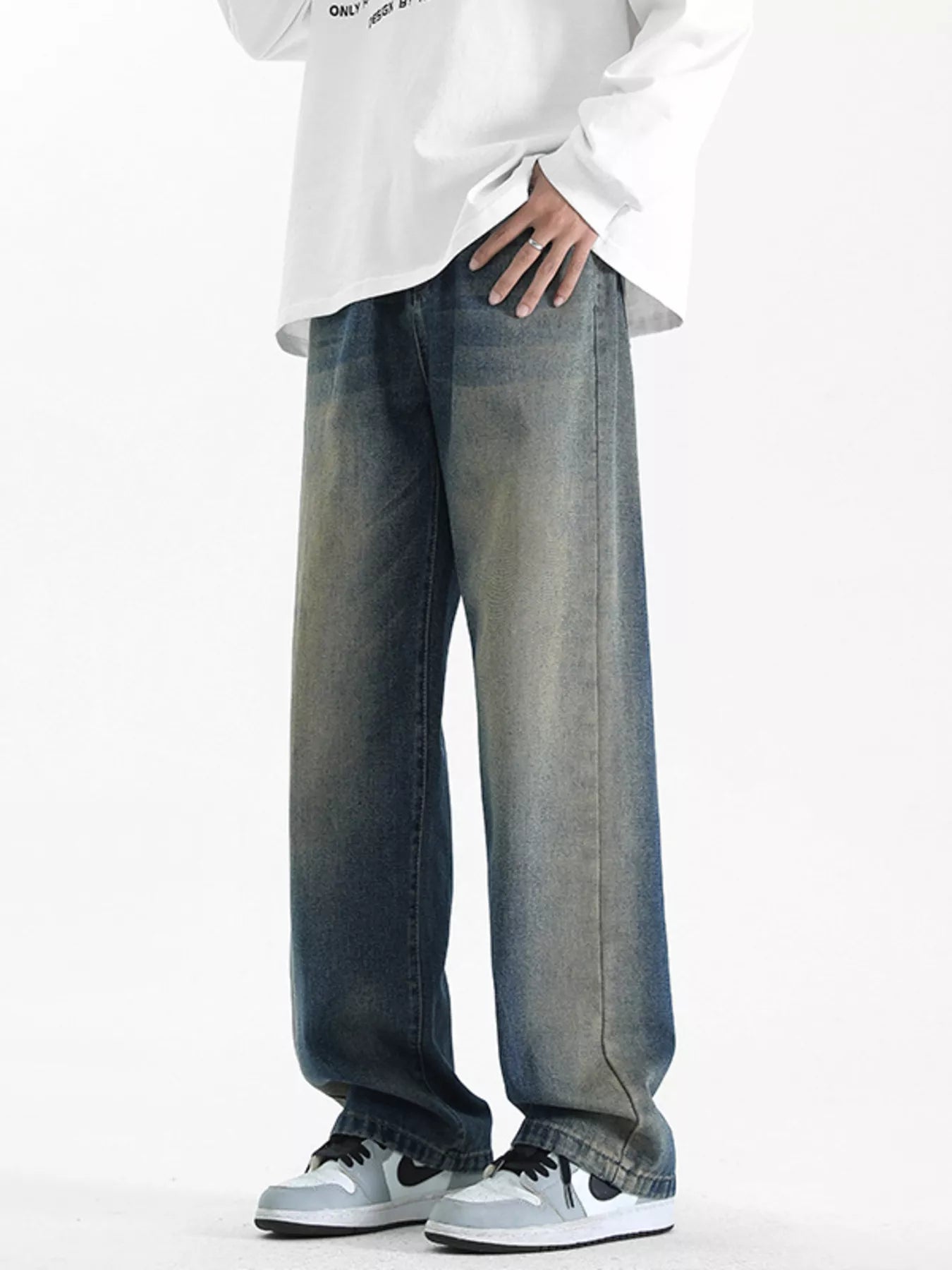 Men's Plus Size Vintage Wash Wide Leg Jeans