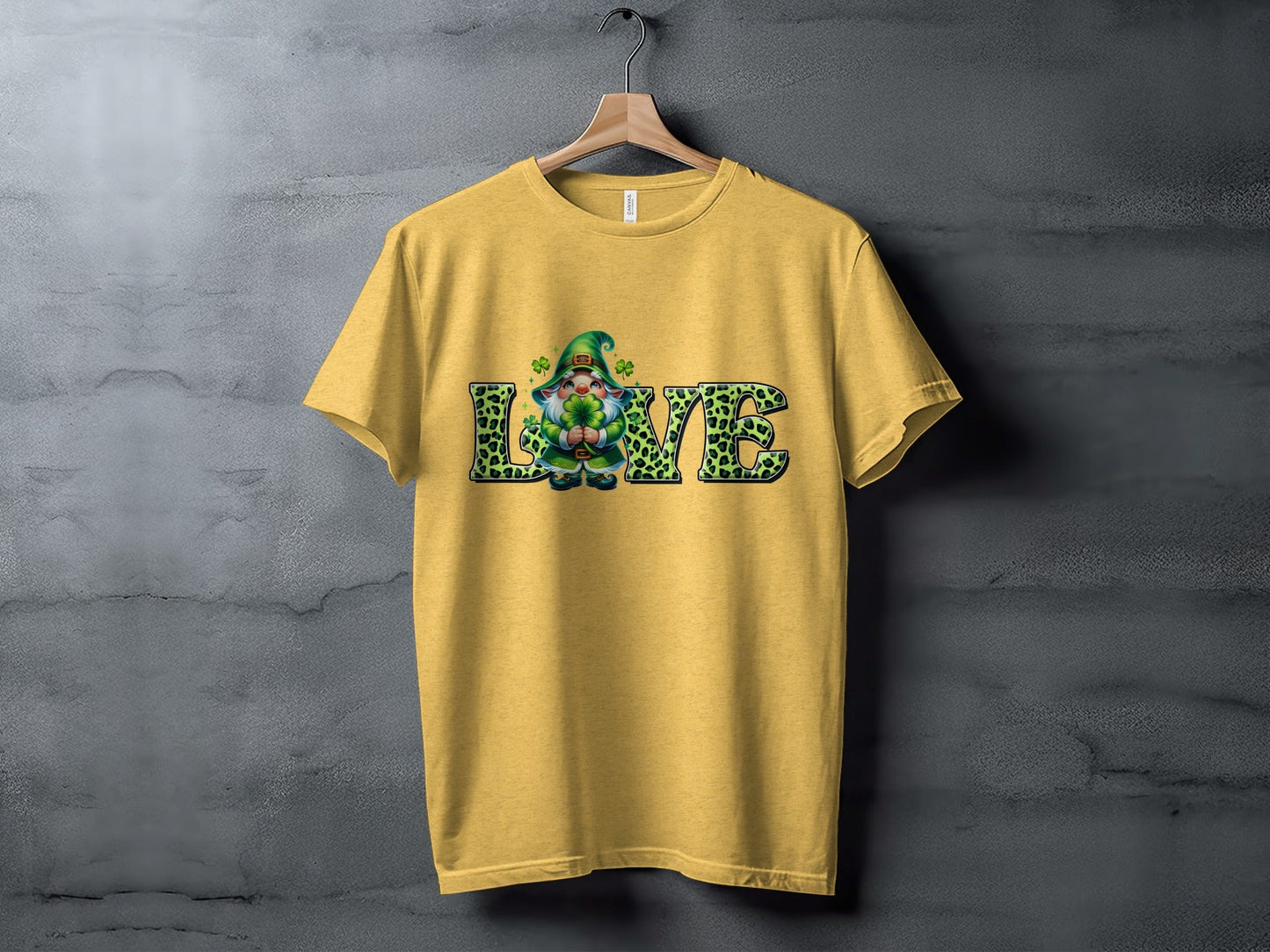 St Patricks Day Gnome T-Shirts, Four Leaf Clover Shirt, Love T Shirt, St Paddys Day Tee, Leopard Print Letters, Cute Irish T Shirts