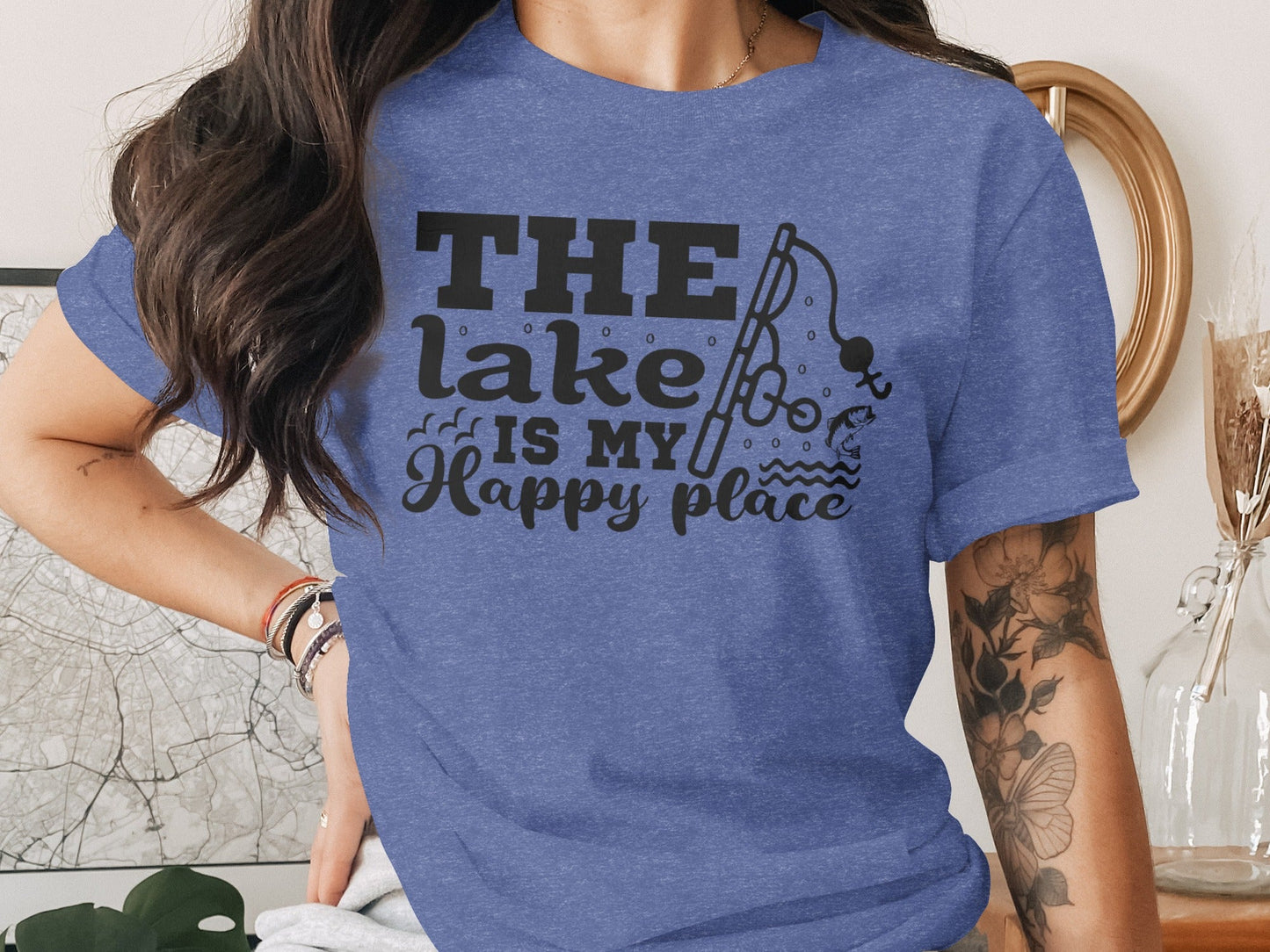 The Lake Is My Happy Place Fishing Illustration T-Shirt