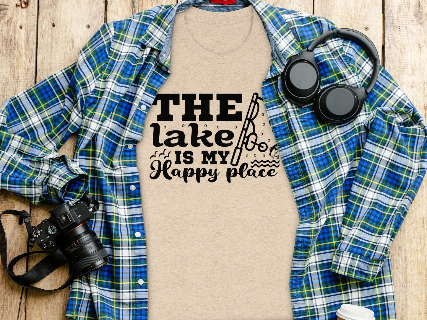 The Lake Is My Happy Place Fishing Illustration T-Shirt