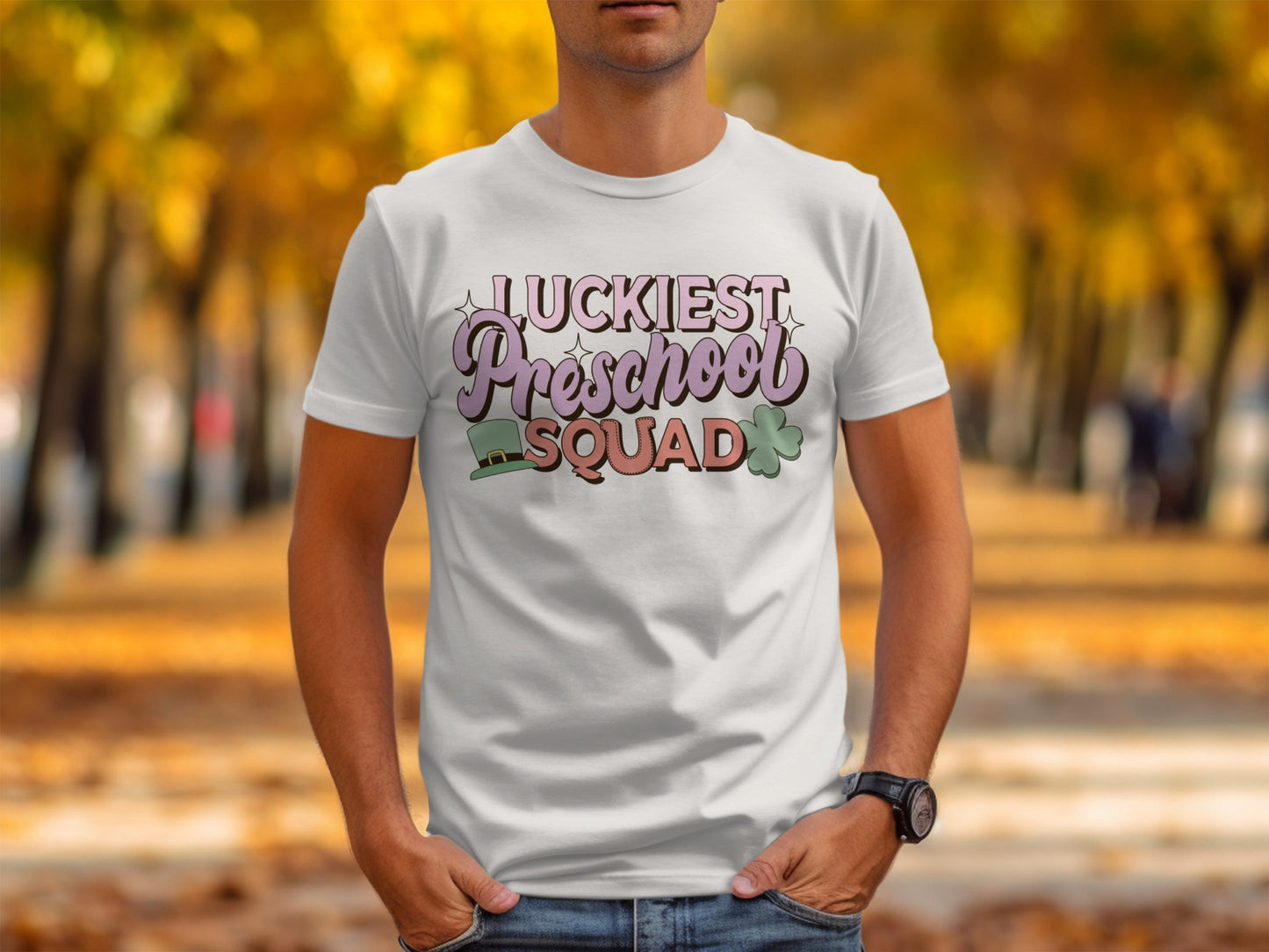 Luckiest Preschool Squad With Hat And Clover T-Shirt