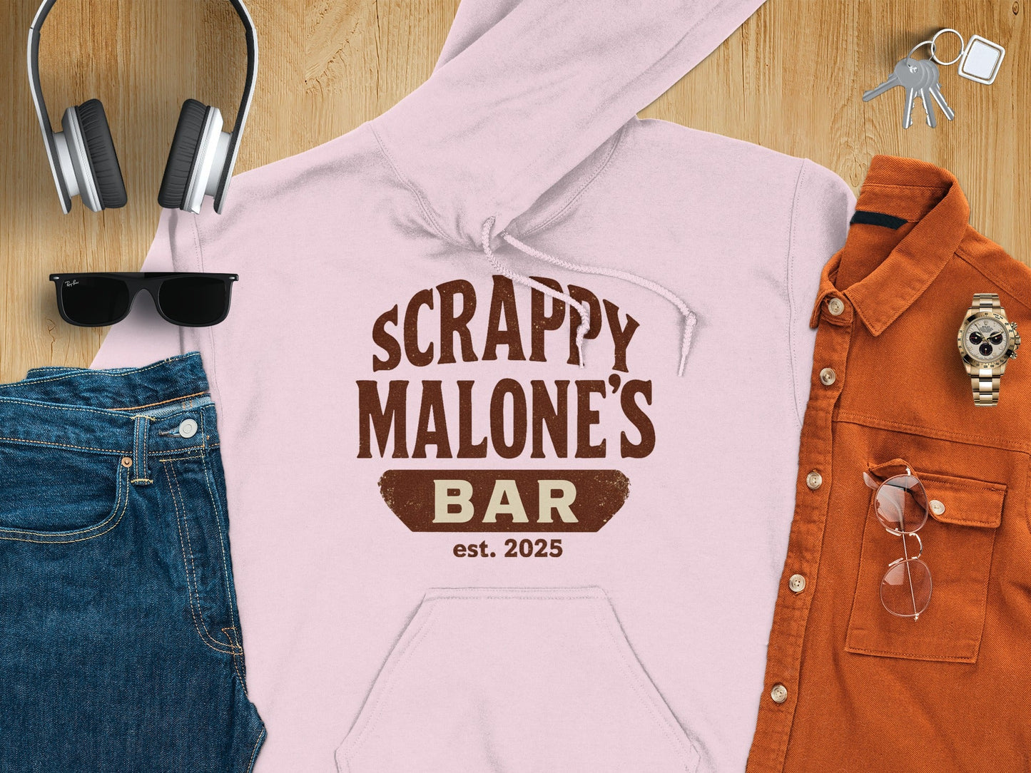 Scrappy Malone's Bar Est 2025 Vintage Style Hoodie - Retro Tavern Design