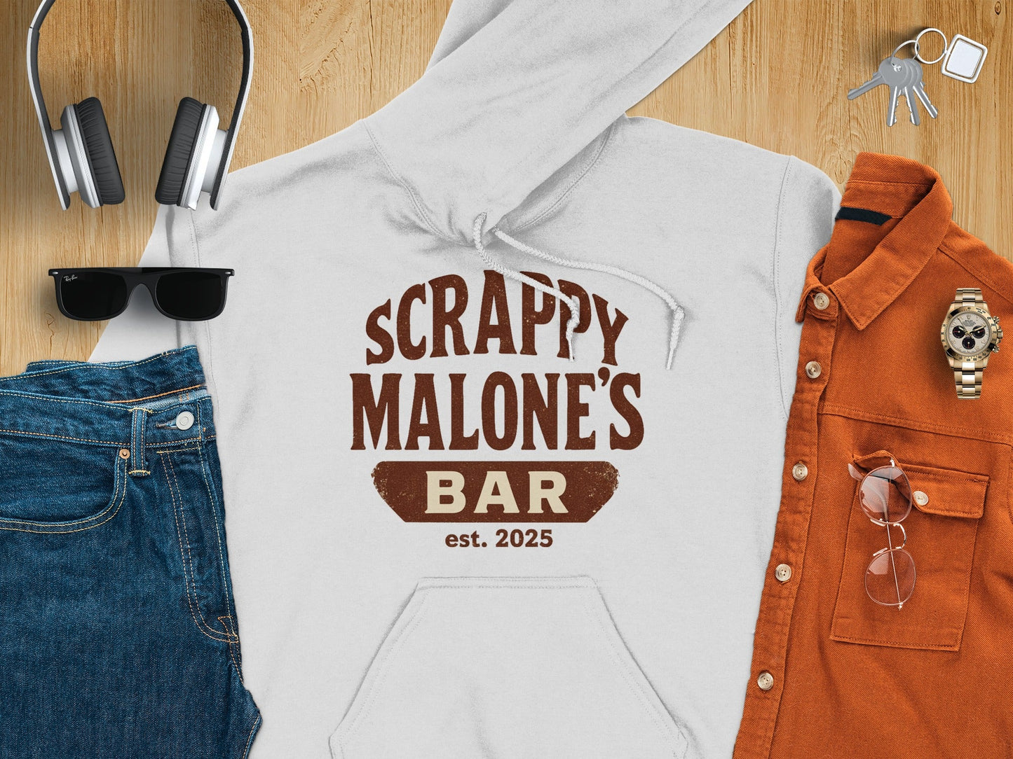 Scrappy Malone's Bar Est 2025 Vintage Style Hoodie - Retro Tavern Design