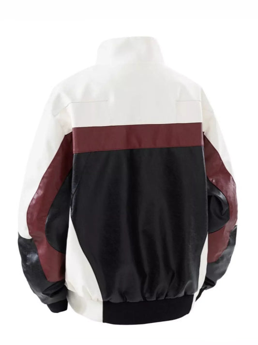 Men's Plus Size Color Block Faux Leather Bomber Jacket