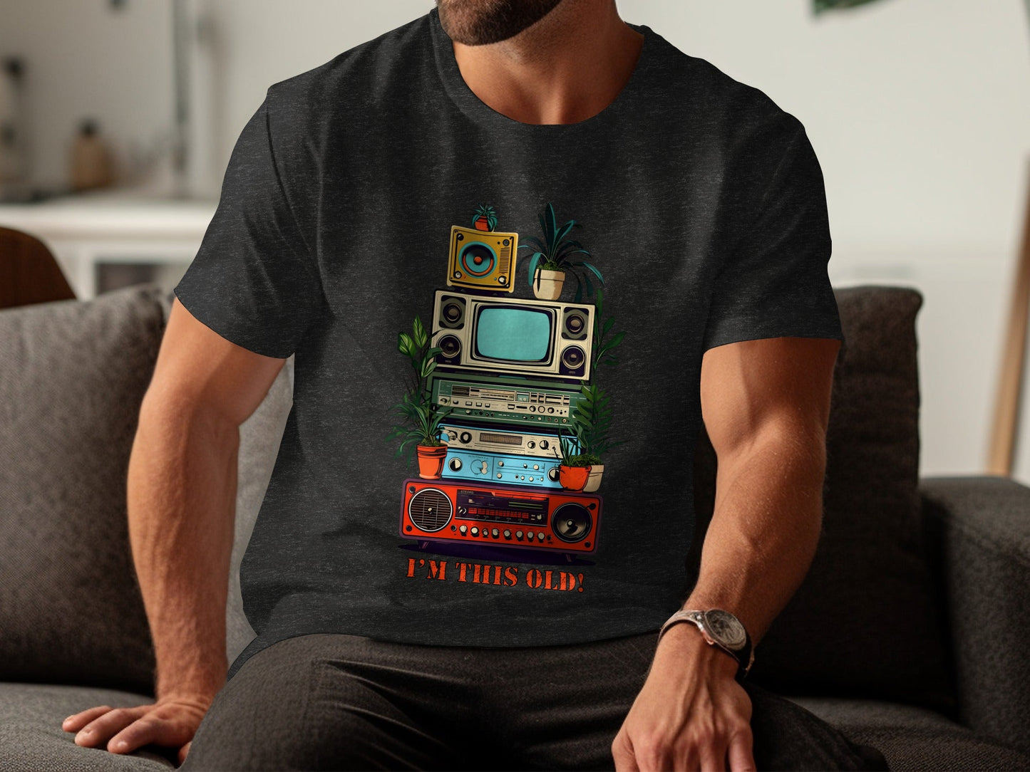I'm This Old Electronics Tower With Plants Graphic T-Shirt