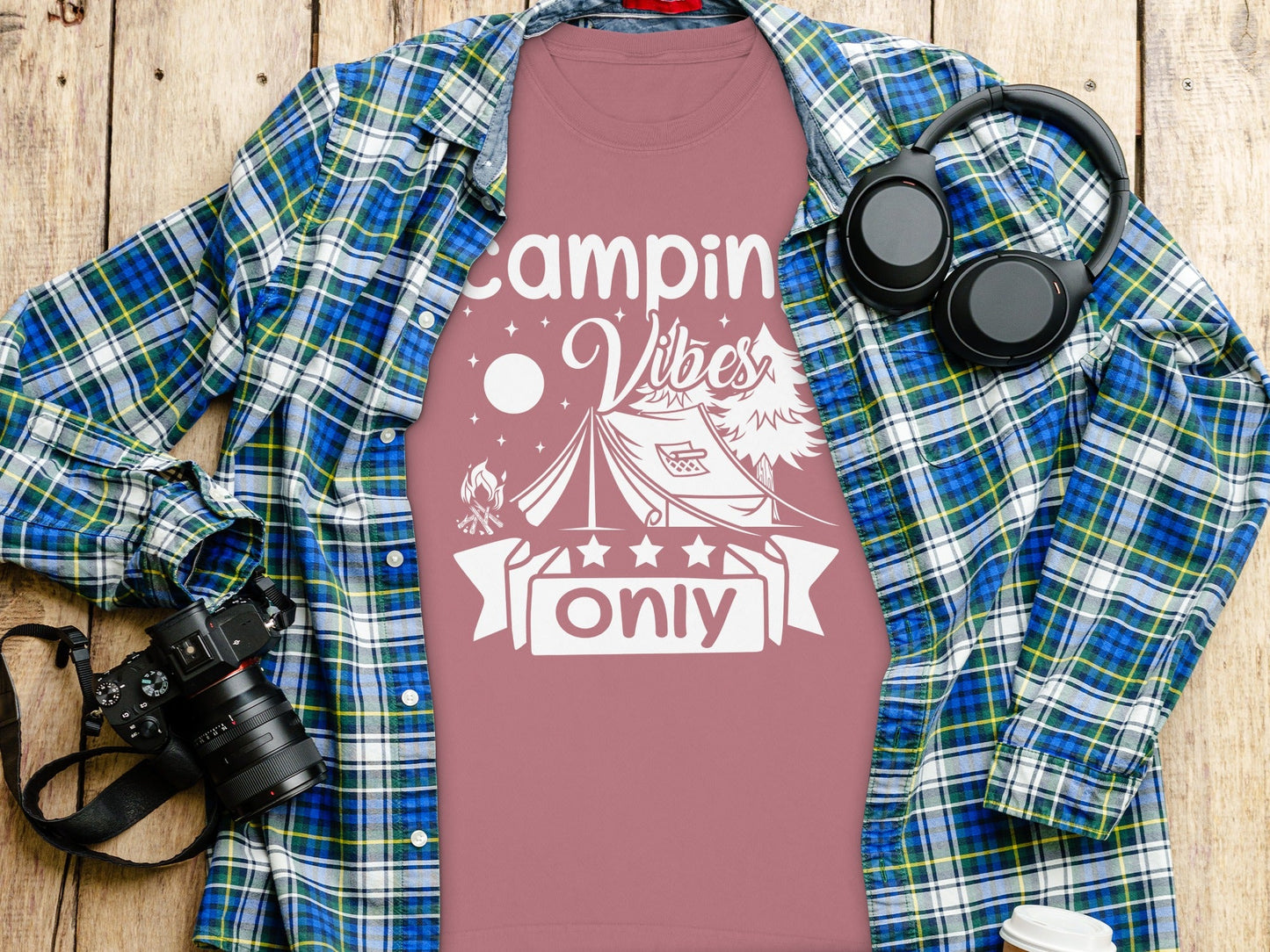 Camping Vibes Stars Only With Tent Graphic Long Sleeve T-Shirt