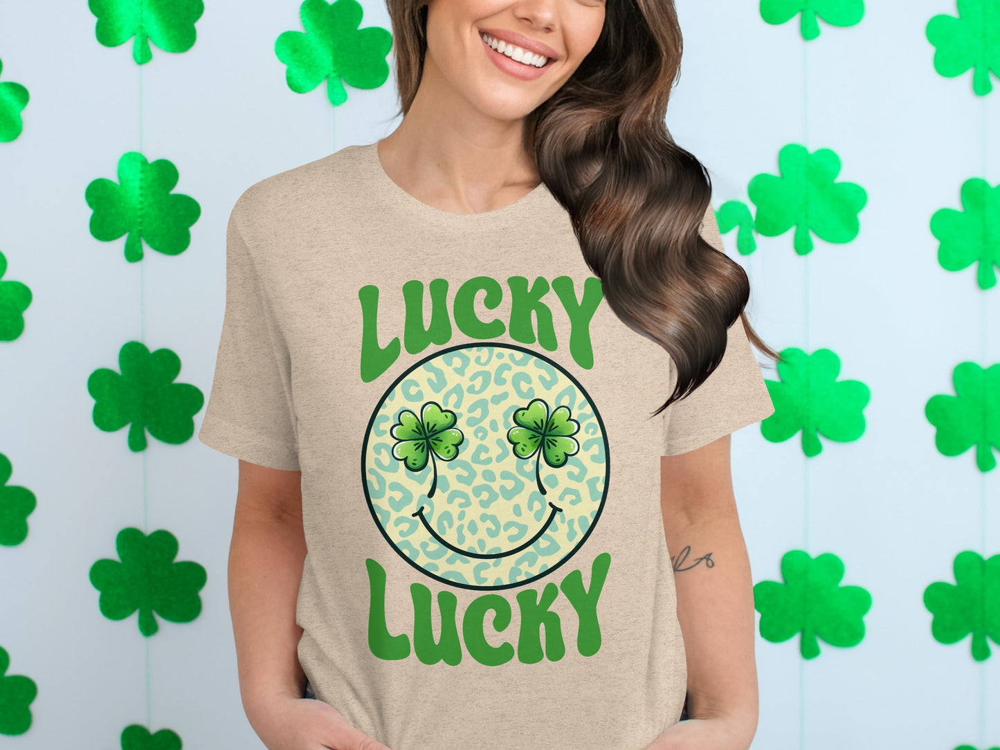 Lucky Clover Smiley Face T-Shirts, Retro St Patricks Day Apparel, Good Luck Outfit, Irish Celebration Shirts, Retro Lucky Tee