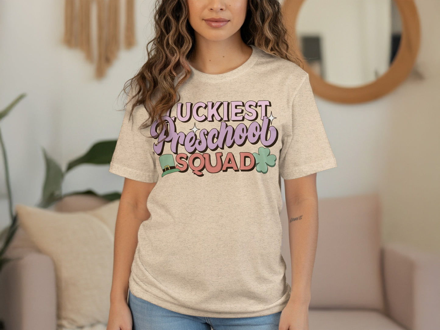Luckiest Preschool Squad With Hat And Clover T-Shirt