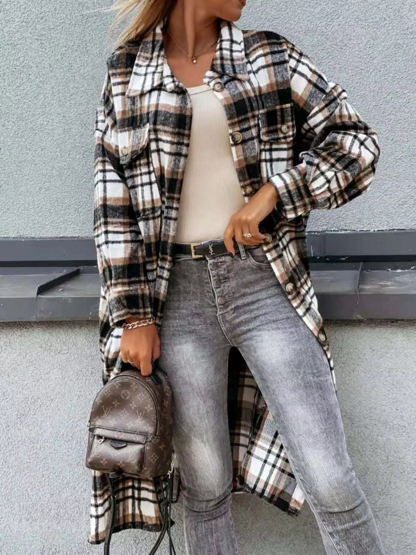 Plaid Button Up Longline Shacket