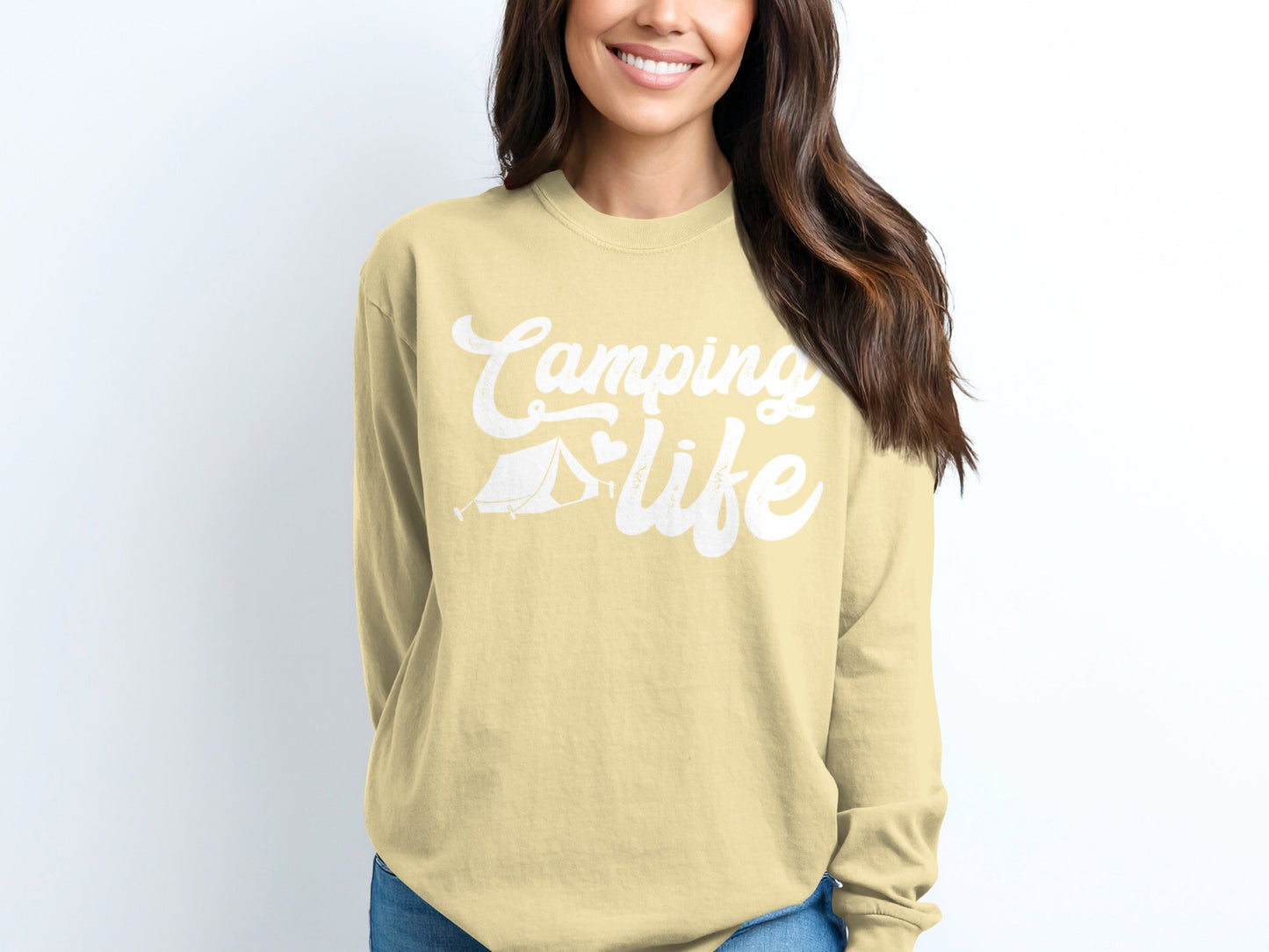 Camping Life with Tent and Heart Great Outdoors Long Sleeve T-Shirt