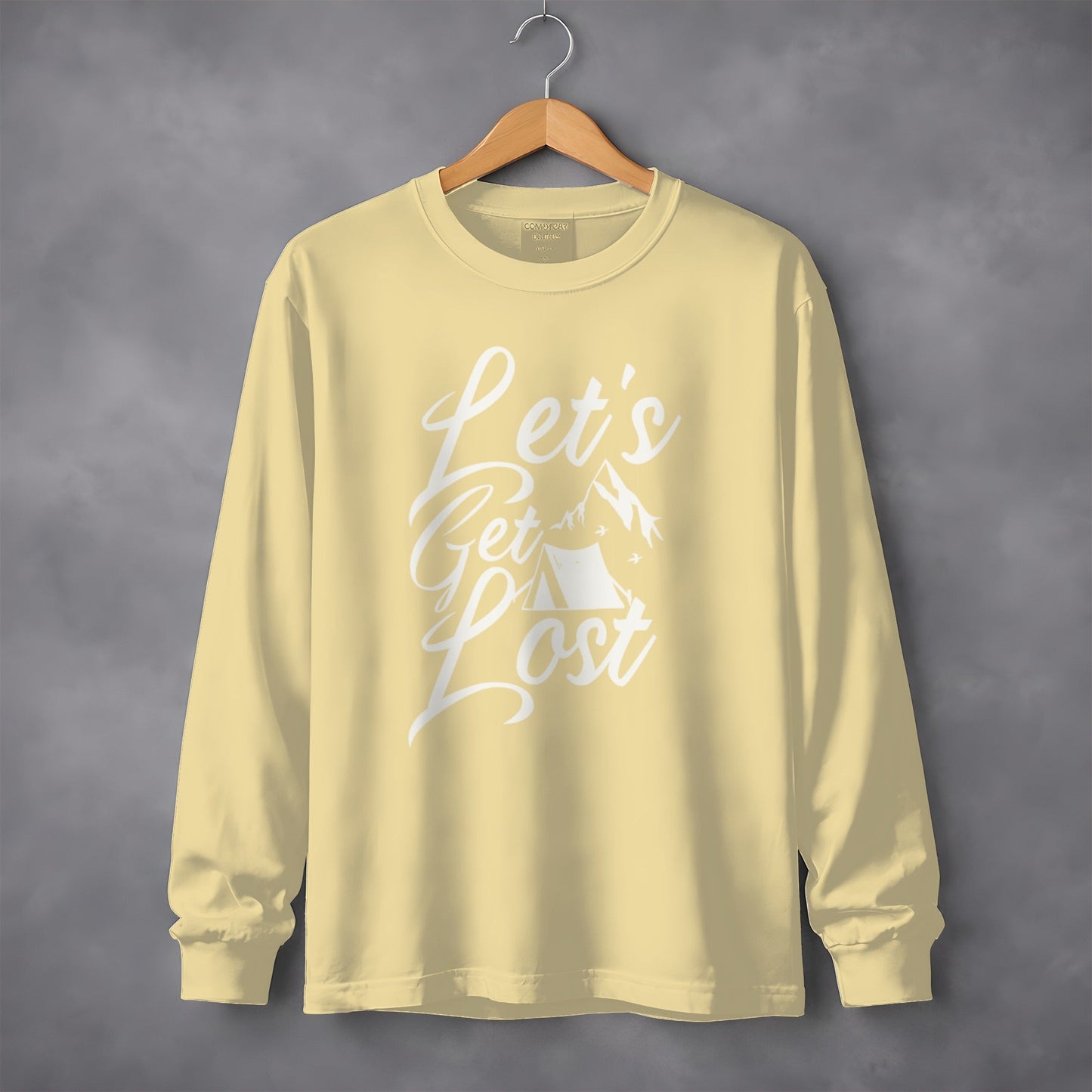 Lets Get Lost Camp Tent Design on Adventure Long Sleeve T-Shirt