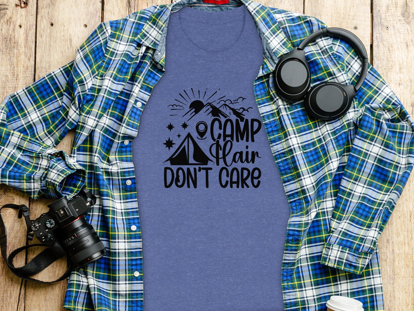 Camp Hair Dont Care with Mountain Scene Graphic T-Shirt