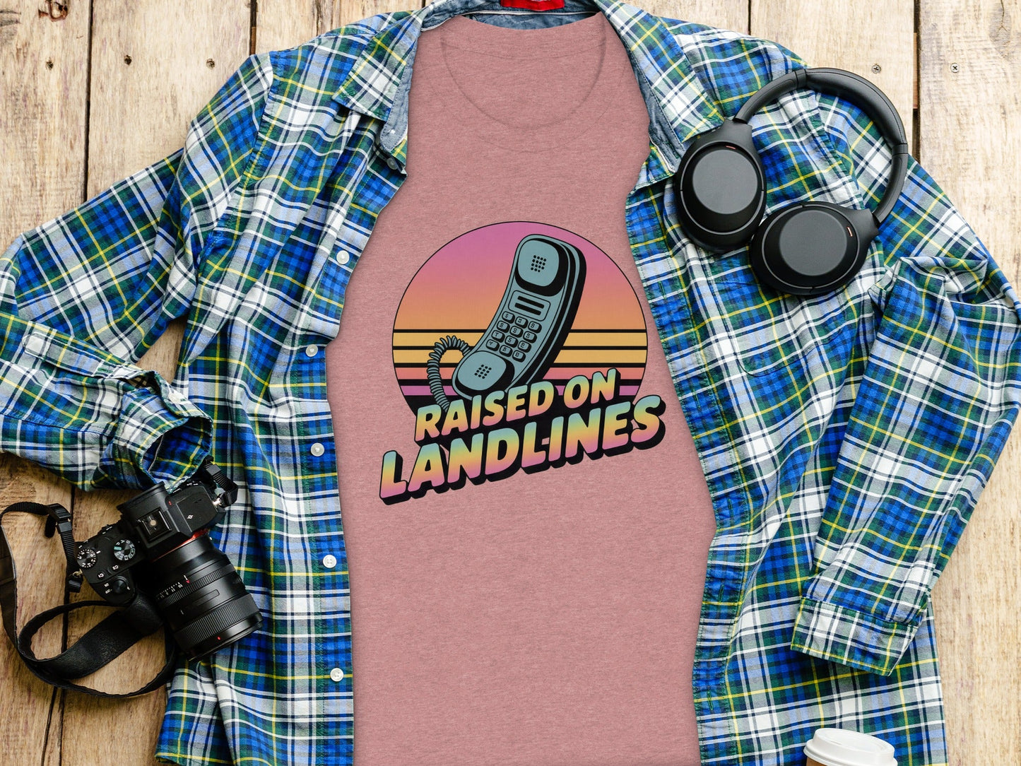 Raised on Landlines Retro Style Phone Design T-Shirt